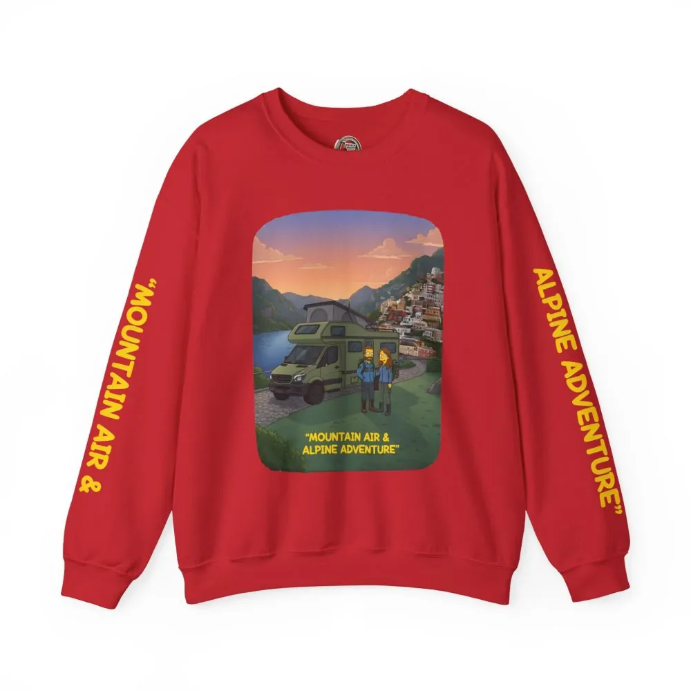 Unisex Heavy Blend™ Crewneck Sweatshirt — "Mountain Air And Alpine Adventure"" Design Sitcom-Line