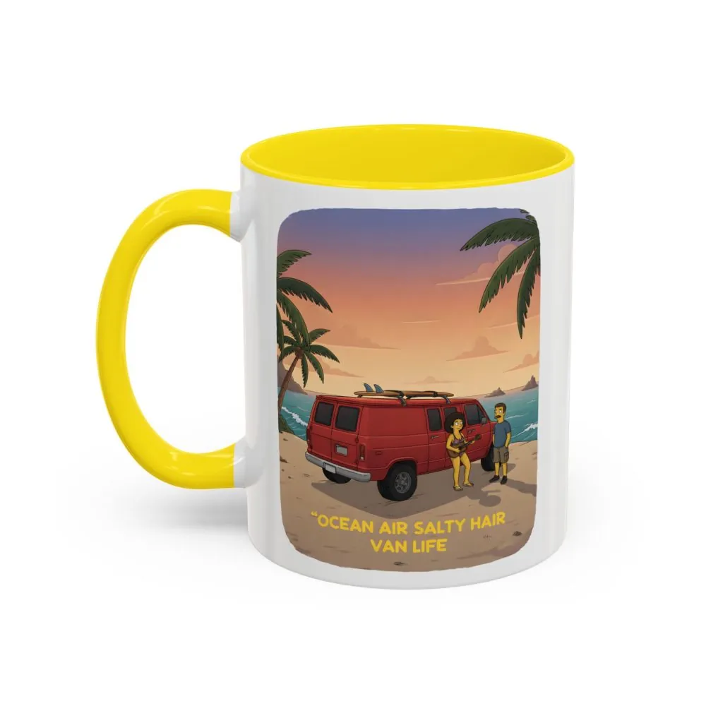 Accent Coffee Mug (11, 15oz) — "Ocean Air Salty Hair Van Life" Design Sitcom-Line