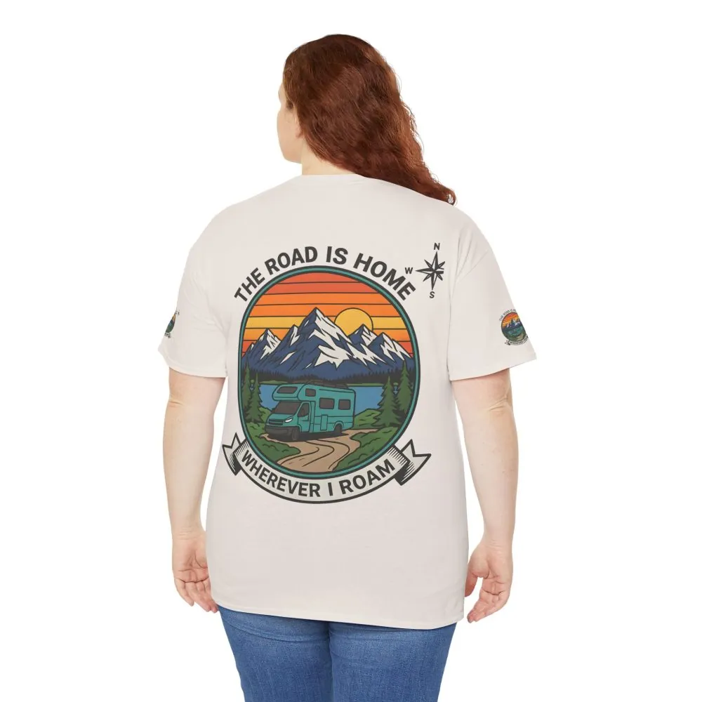 Unisex Heavy Cotton Tee  — 'The Road Is Home, Wherever I Roam' Retro Camper Tee