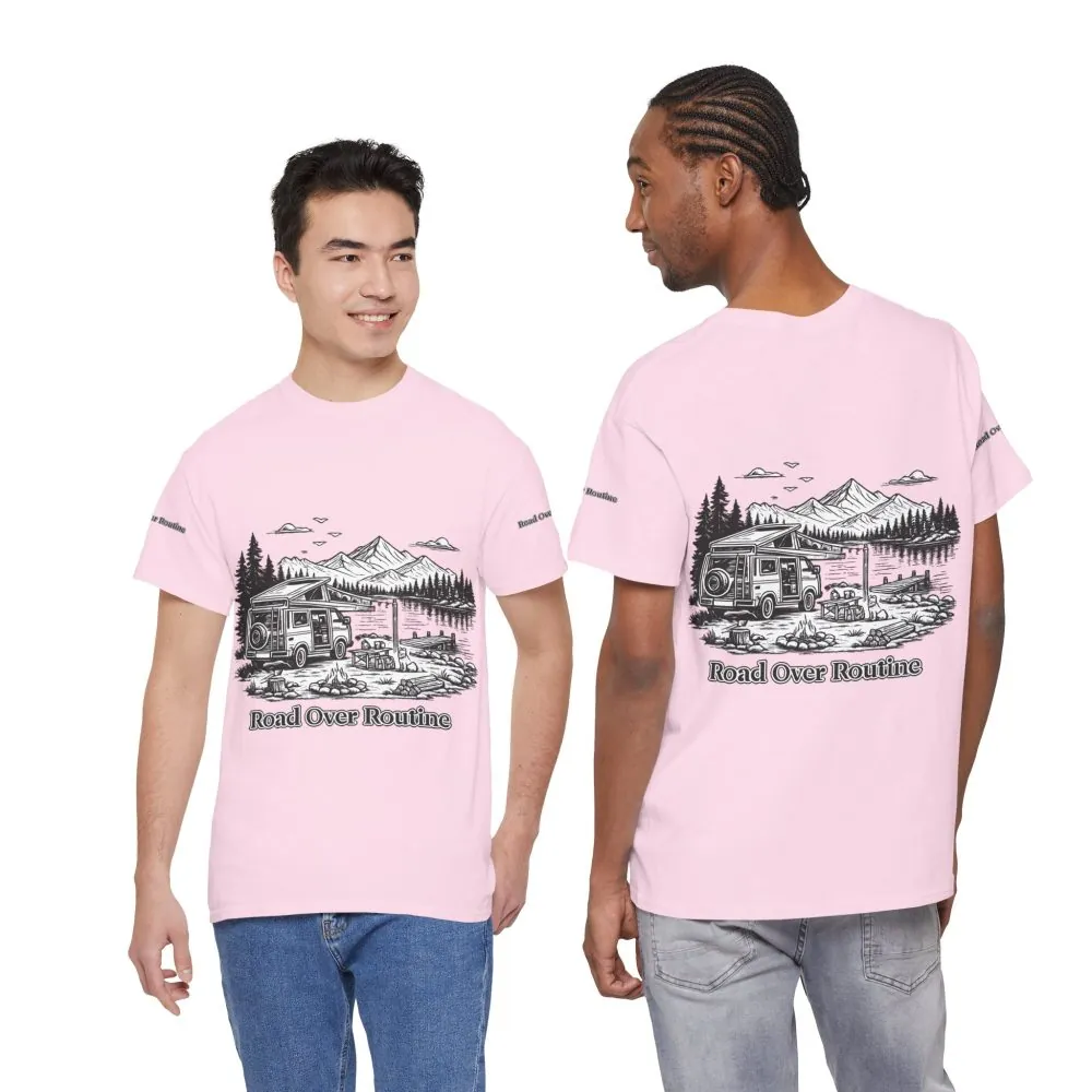 13518646402958721371_2048.jpeg Unisex Heavy Cotton Tee — "Road Over Routine" Design Minimal-Line