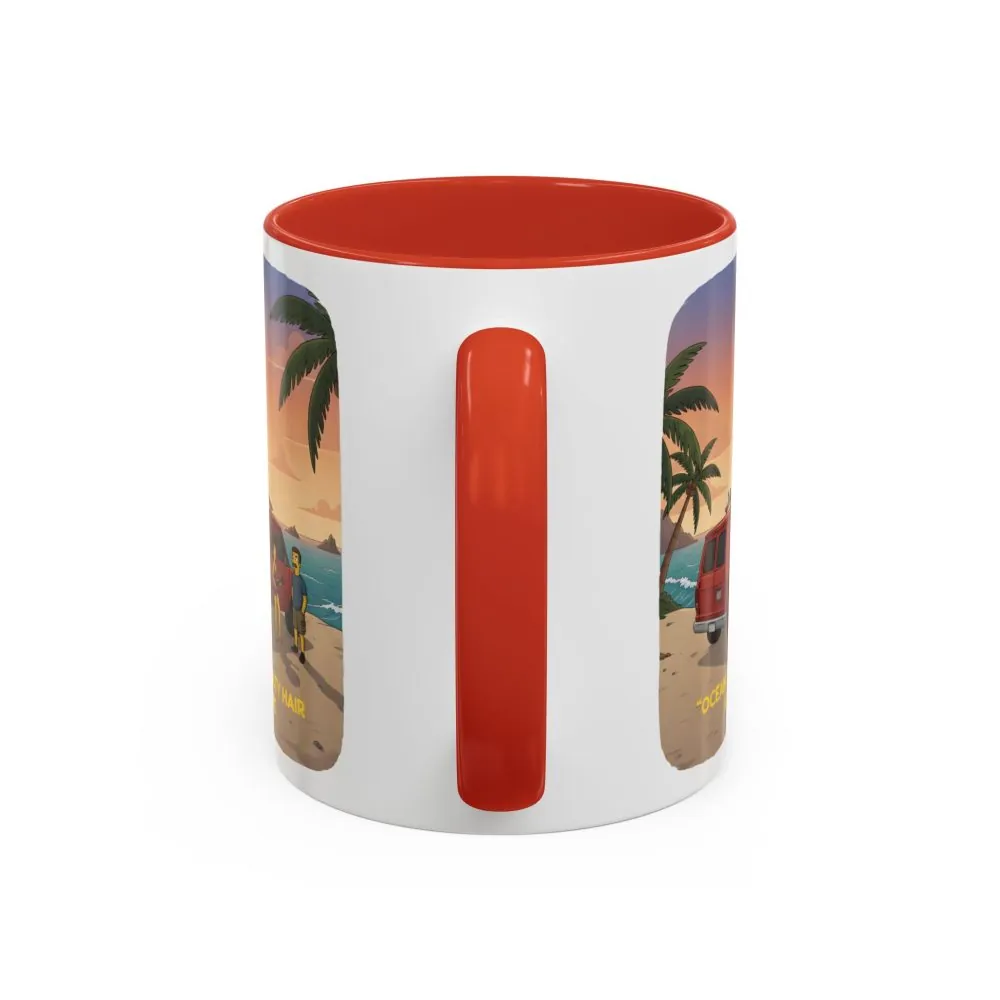 Accent Coffee Mug (11, 15oz) — "Ocean Air Salty Hair Van Life" Design Sitcom-Line