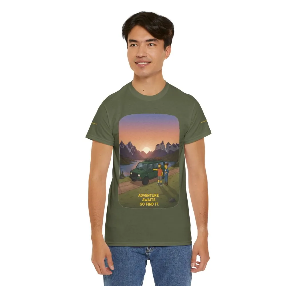 Unisex Heavy Cotton Tee — "Adventure Awaits-Go Find It" Design Sitcom-Line