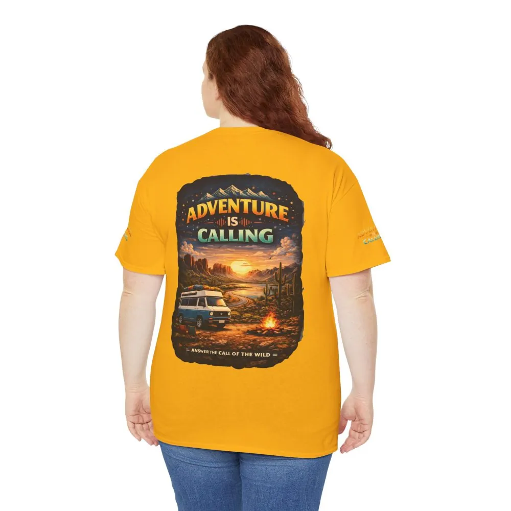 Unisex Heavy Cotton Tee — "Adventure Is Calling" Design Scenic-Line