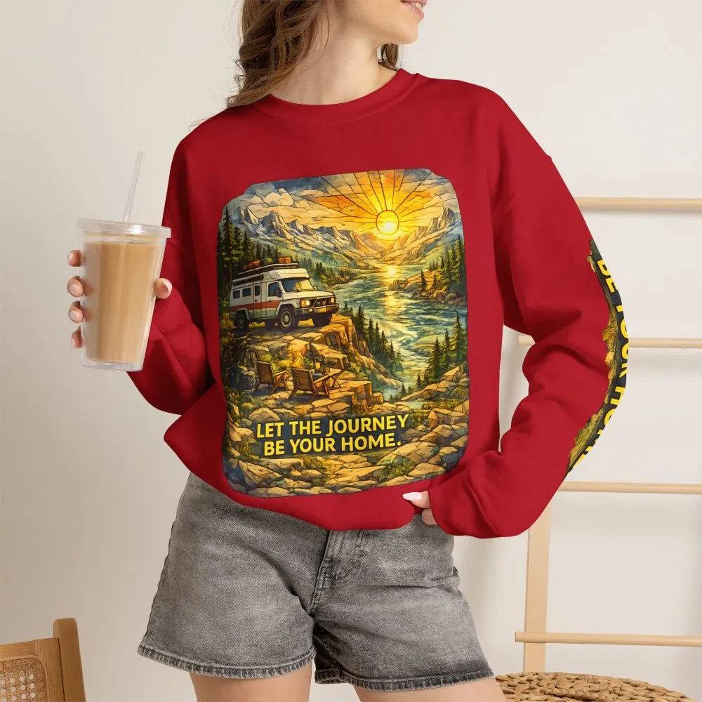Unisex Heavy Blend™ Crewneck Sweatshirt — "Let The Journey Be Your Home" Design Cubic-Line