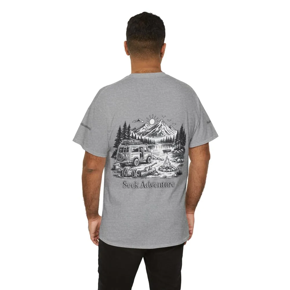 Unisex Heavy Cotton Tee — "Seek Adventure" Design Minimal-Line