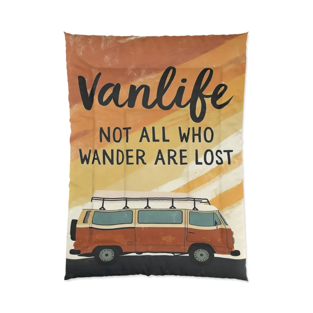 Comforter — “Vanlife: Not All Who Wander Are Lost” Retro Camper Bedding
