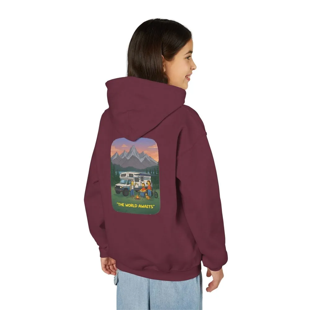 Youth Hoodie(Gildan) – "The World Awaits" (Design Sitcom-Line)