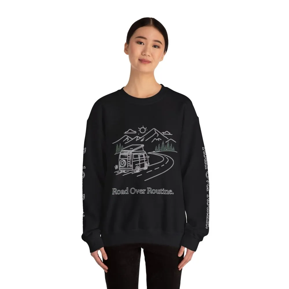13569073214014527667_2048.jpeg Unisex Heavy Blend™ Crewneck Sweatshirt — "Road Over Routine" Design Minimal-Line