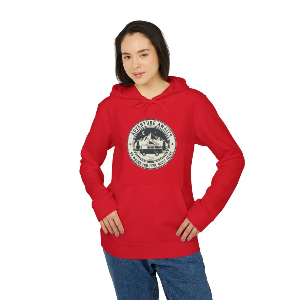 Hoodie(Adidas) — 'Adventure Awaits-Go Where You Feel Most Alive' Outdoor Travel Pullover (Front + Back Printed)