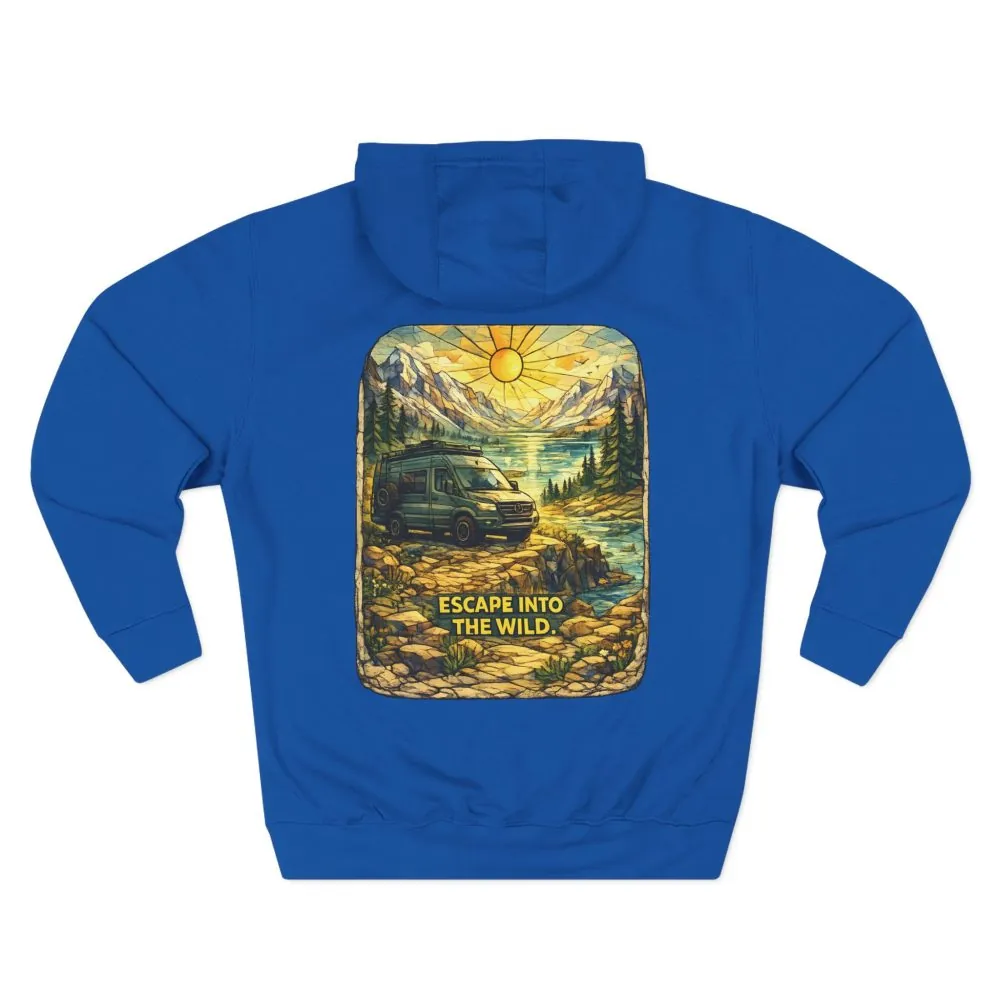 Three-Panel Fleece Hoodie - "Escape Into The Wild" Design Cubic-Line