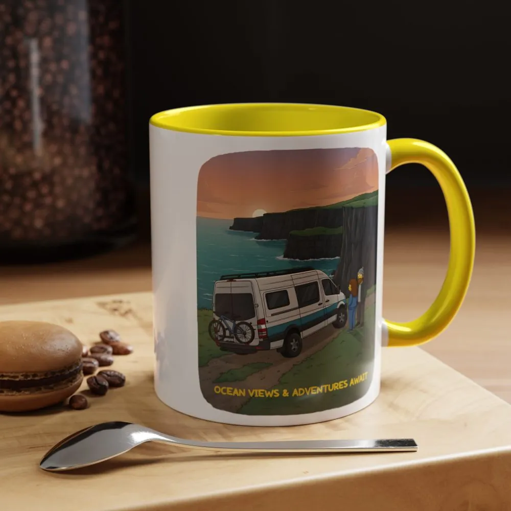 Accent Coffee Mug (11, 15oz) — "Ocean Views-Adventures Awaits" Design Sitcom-Line