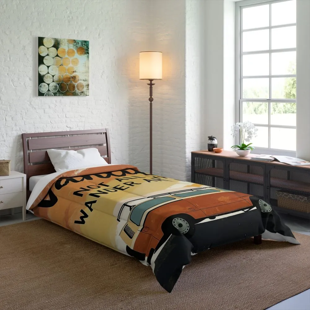 Comforter — “Vanlife: Not All Who Wander Are Lost” Retro Camper Bedding