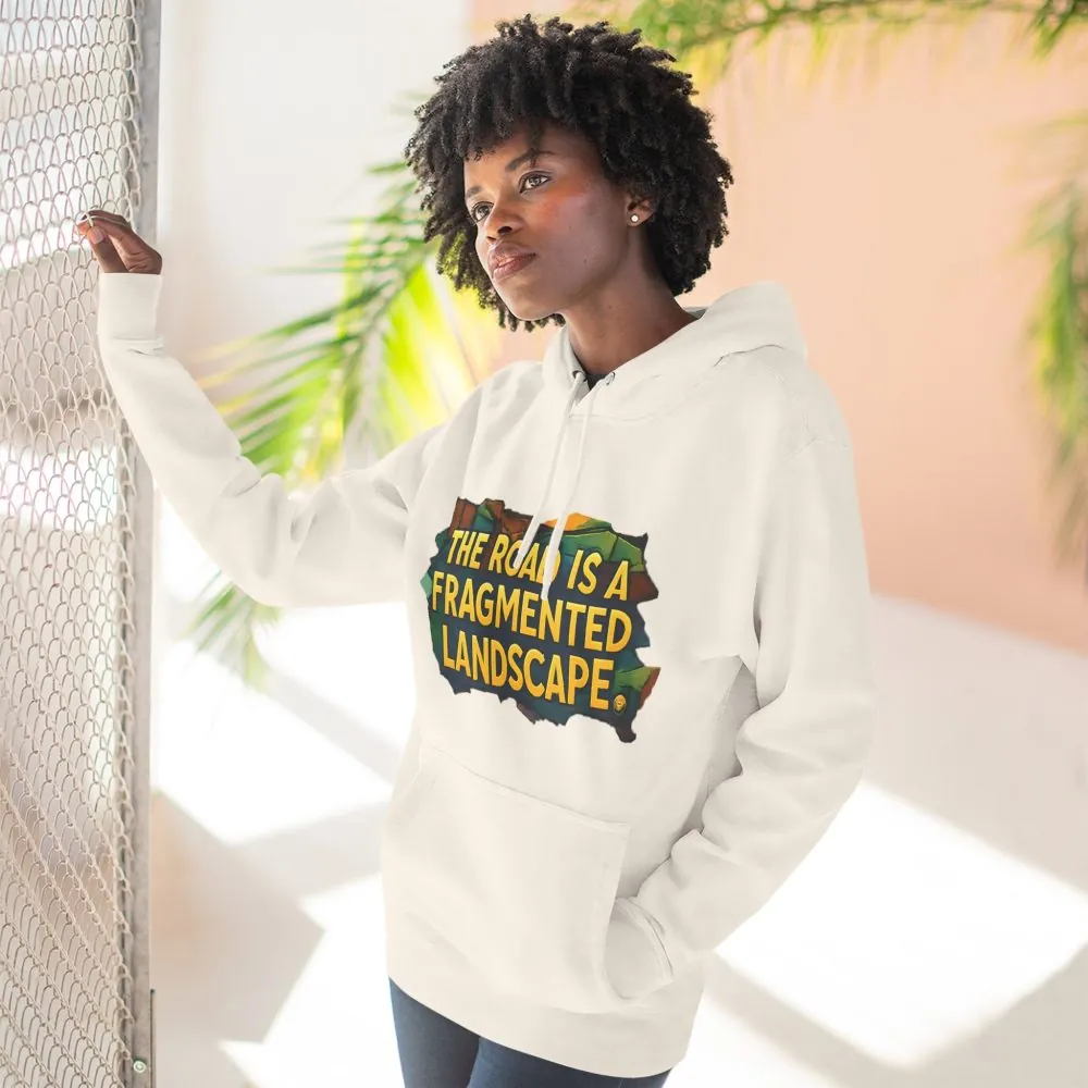 Three-Panel Fleece Hoodie - "The Road Is A Fragmented Landscape" Design Cubic-Line