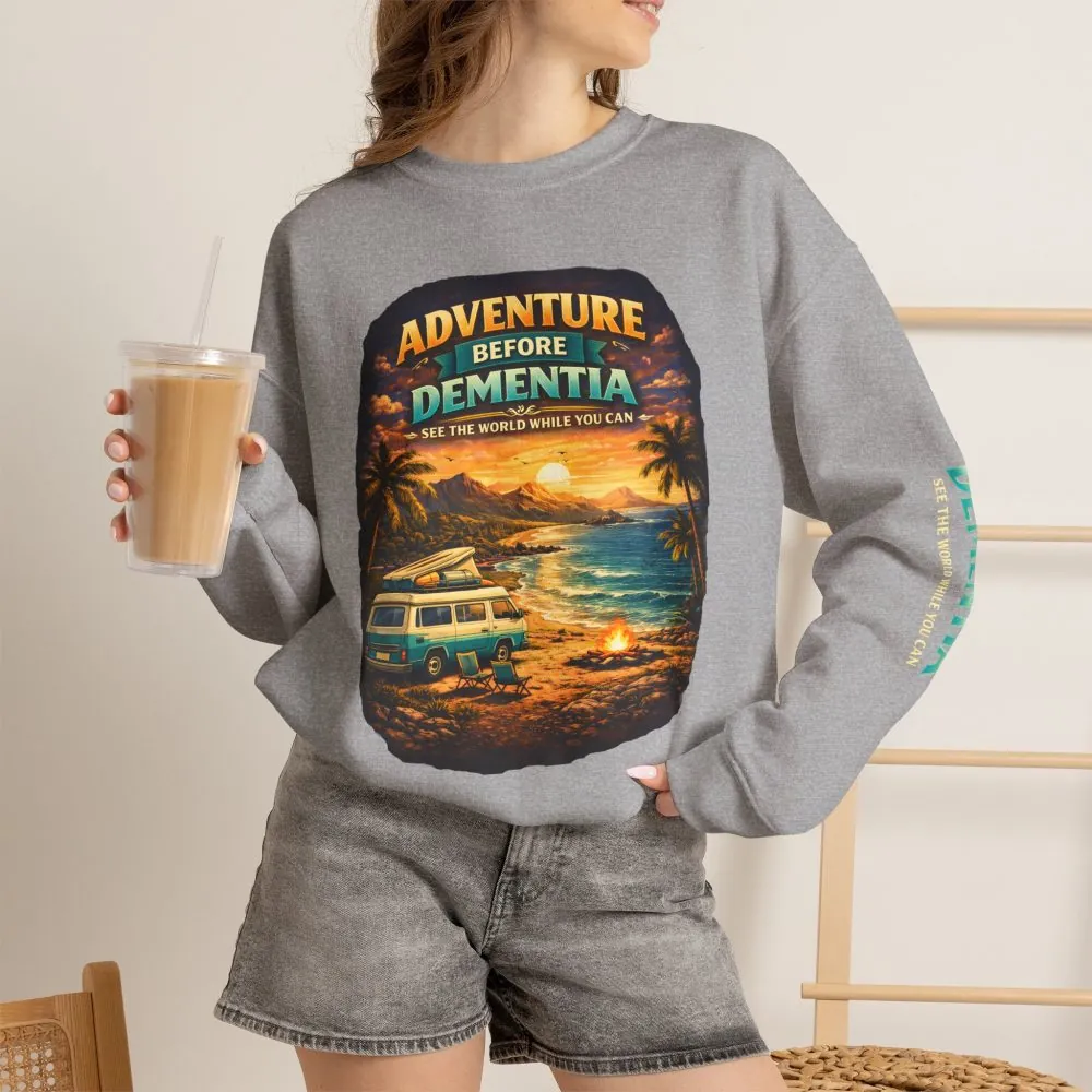 Unisex Heavy Blend™ Crewneck Sweatshirt — "Adventure Before Dementia" Design Scenic-Line