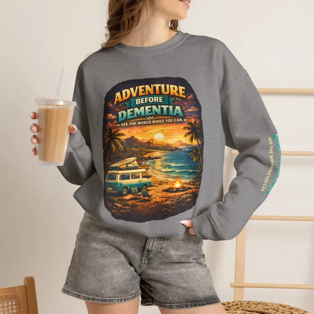 Unisex Heavy Blend™ Crewneck Sweatshirt — "Adventure Before Dementia" Design Scenic-Line