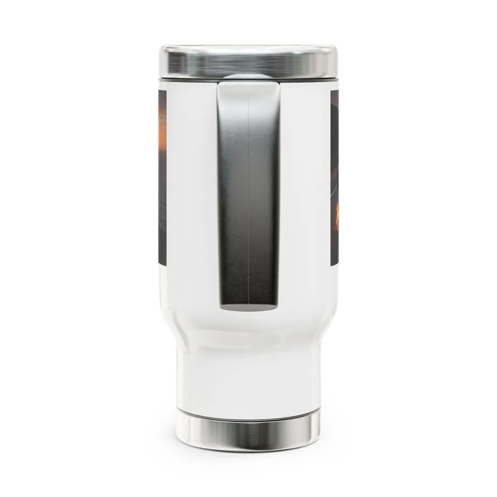 Stainless Steel Travel Mug with Handle, 14oz - "Wander where the wifi is weak"