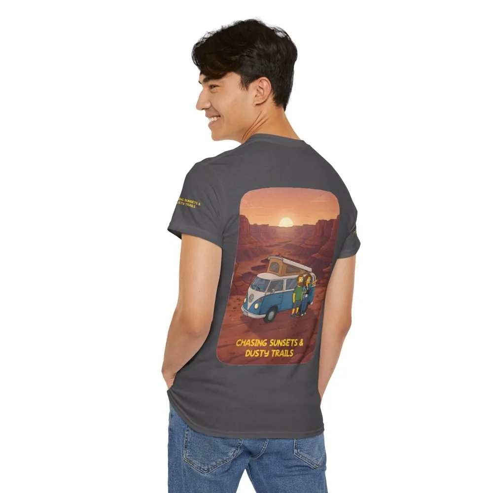 Unisex Heavy Cotton Tee — "Chasing Sunsets And Dusty Trails" Design Sitcom-Line