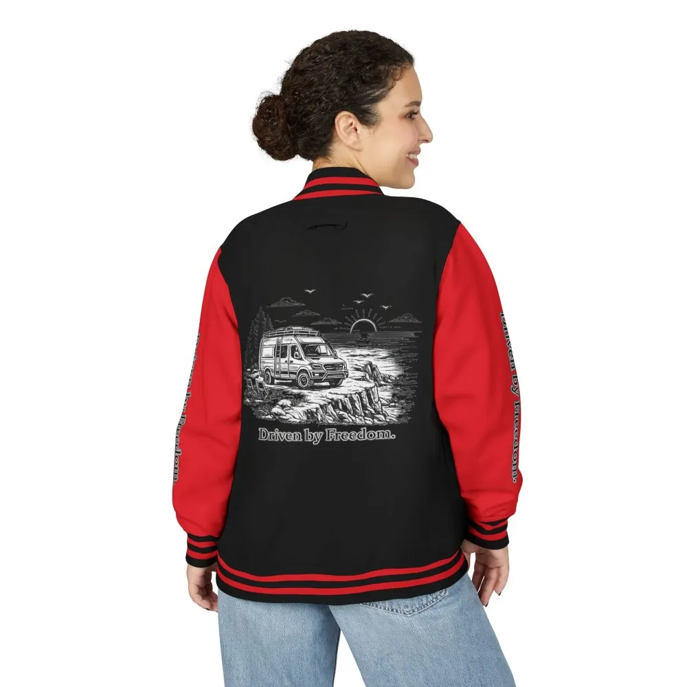 Unisex Heavyweight Letterman Jacket — "Driven By freedom" Travel Varsity Coat