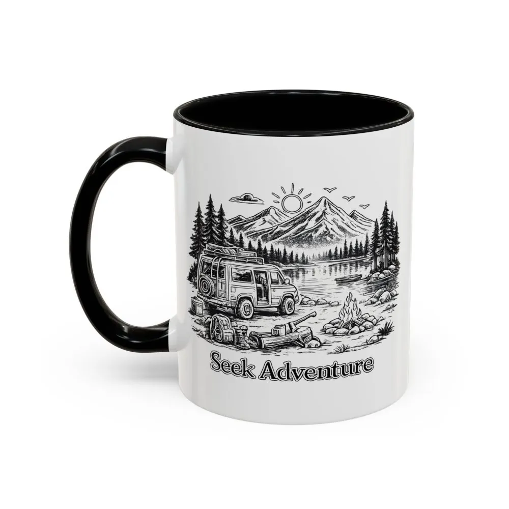 Accent Coffee Mug (11, 15oz) — "Seek Adventure" Design Minimal-Line
