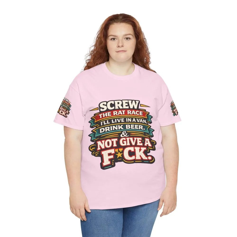 Unisex Heavy Cotton Tee — "Screw The Rat Race" Design F**K-Line