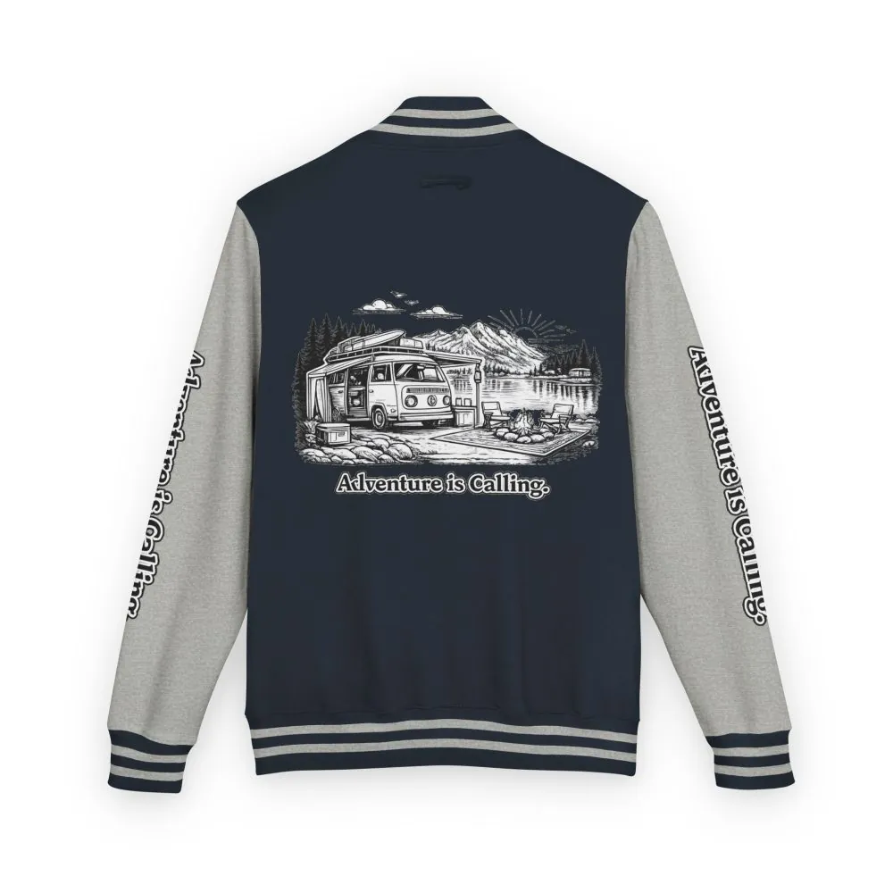 Unisex Heavyweight Letterman Jacket — "Adventure Is Calling" Travel Varsity Coat