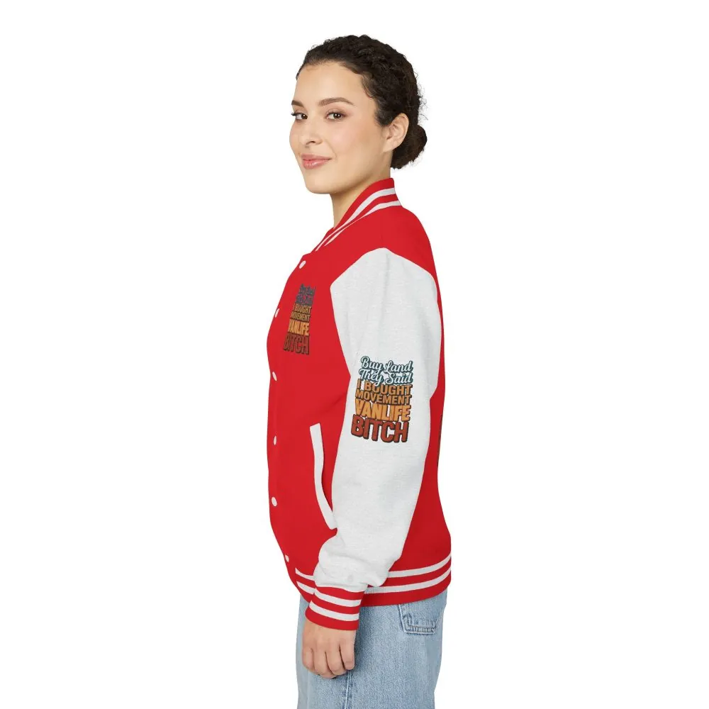 13627272657376296881_2048.jpeg Unisex Heavyweight Letterman Jacket — "Buy Land They Said" Design F**K-Line