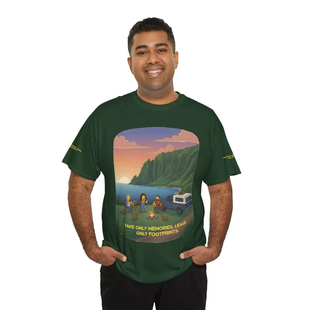 Unisex Heavy Cotton Tee — "Take Only Memories-Leave Only Footprints" Design Sitcom-Line