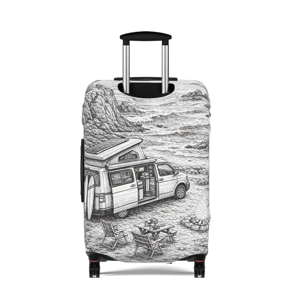 Luggage Cover — Adventure Camper Sketch Travel Suitcase