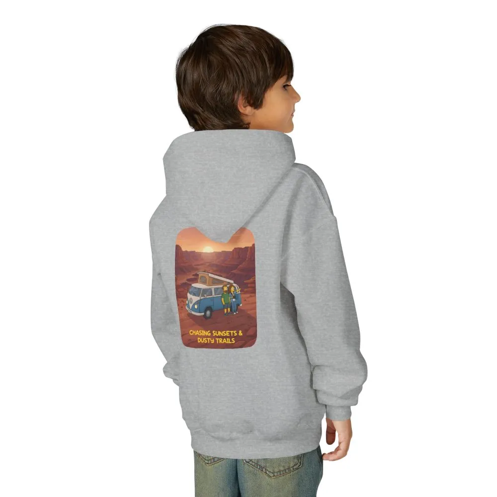 Youth Hoodie(Gildan) – "Chasing Sunsets And Dusty Trails" (Design Sitcom-Line)