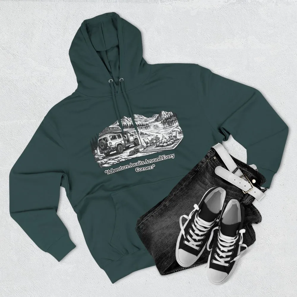 13644321512037267106_2048.jpeg Three-Panel Fleece Hoodie - "Adventure Awaits Around Every Corner" Design Minimal-Line