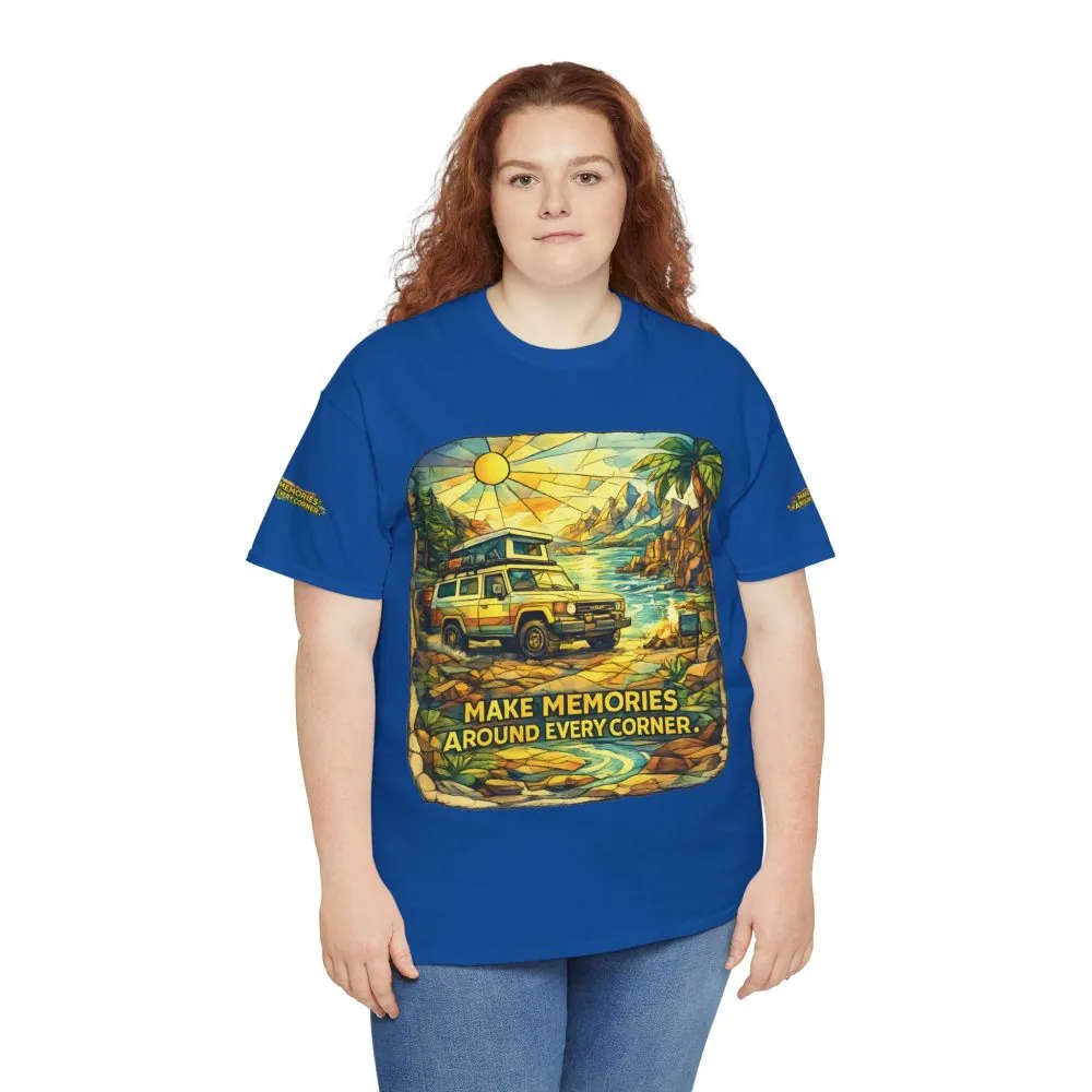 Unisex Heavy Cotton Tee — "Make Memories Around Every Corner" Design Cubic-Line