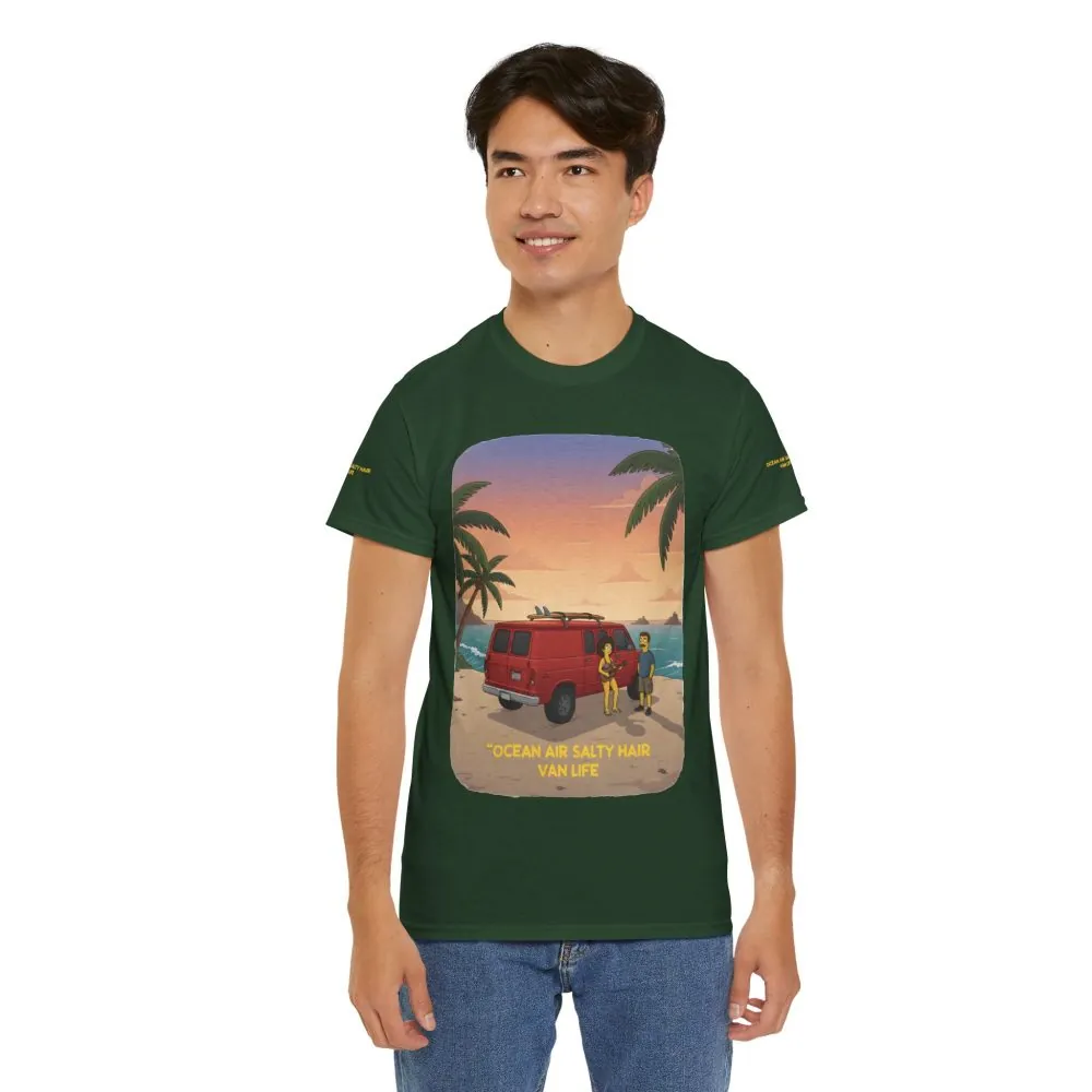 Unisex Heavy Cotton Tee — "Ocean Air Salty Hair Van Life" Design Sitcom-Line