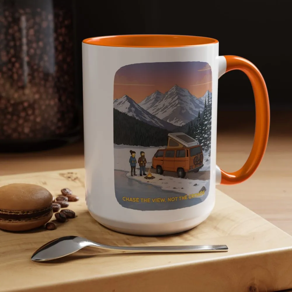 Accent Coffee Mug (11, 15oz) — "Chase The Views-Not The Crowds"" Design Sitcom-Line