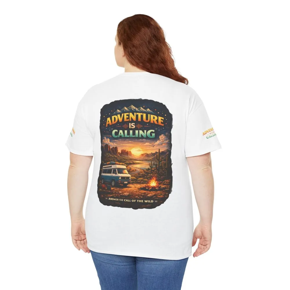 Unisex Heavy Cotton Tee — "Adventure Is Calling" Design Scenic-Line