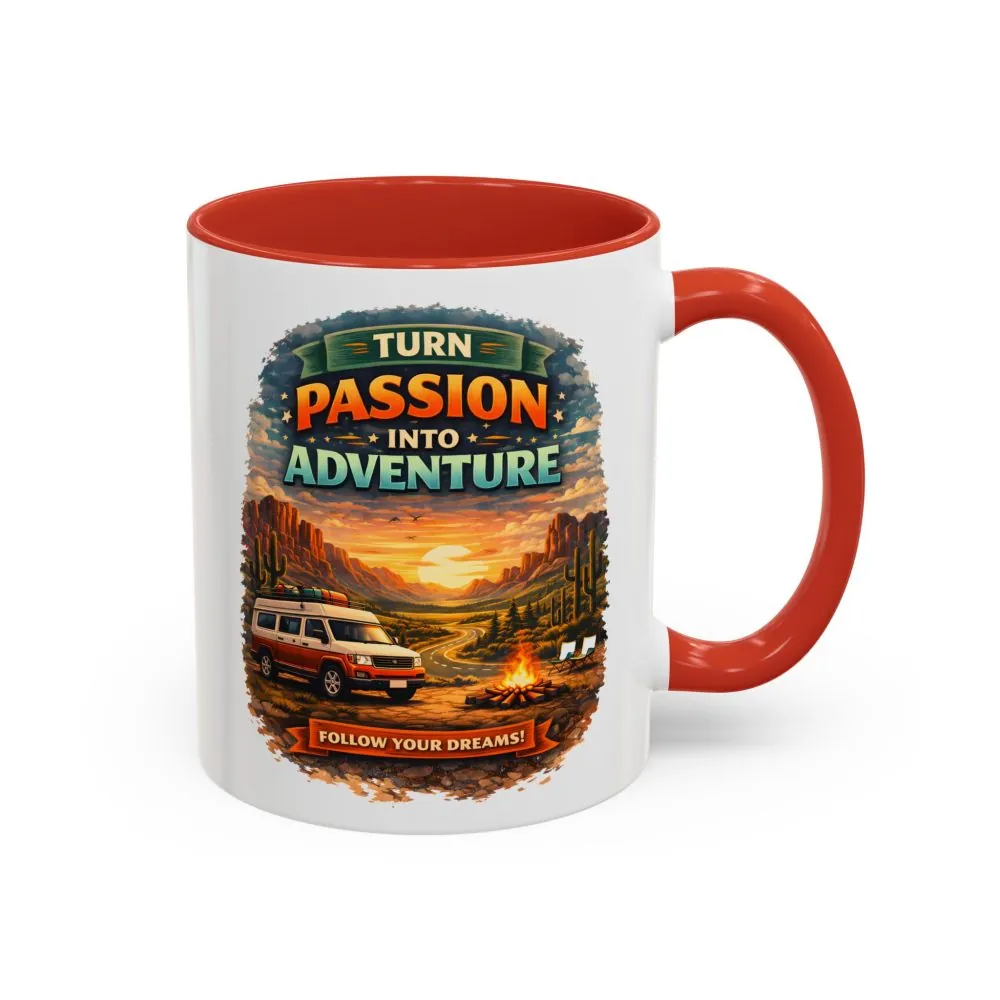 Accent Coffee Mug (11, 15oz) — "Turn Passion Into Adventure" Design Scenic-Line
