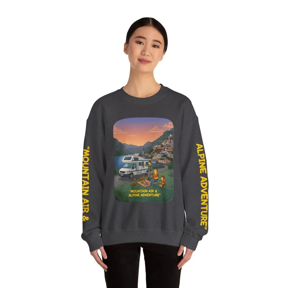 Unisex Heavy Blend™ Crewneck Sweatshirt — "Mountain Air-Alpine Adventure" Design Sitcom-Line