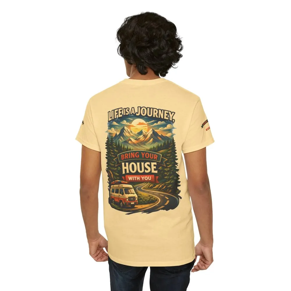 Unisex Heavy Cotton Tee — "Live Is A Journey-Bring Your House With You" Design Scenic-Line