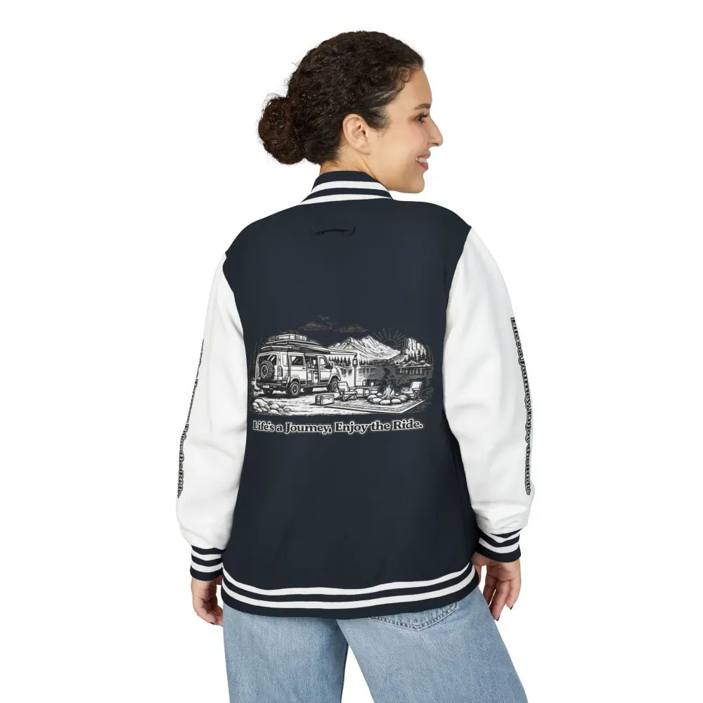 Unisex Heavyweight Letterman Jacket — "Lifes A Journey,Enjoy The Ride" Travel Varsity Coat
