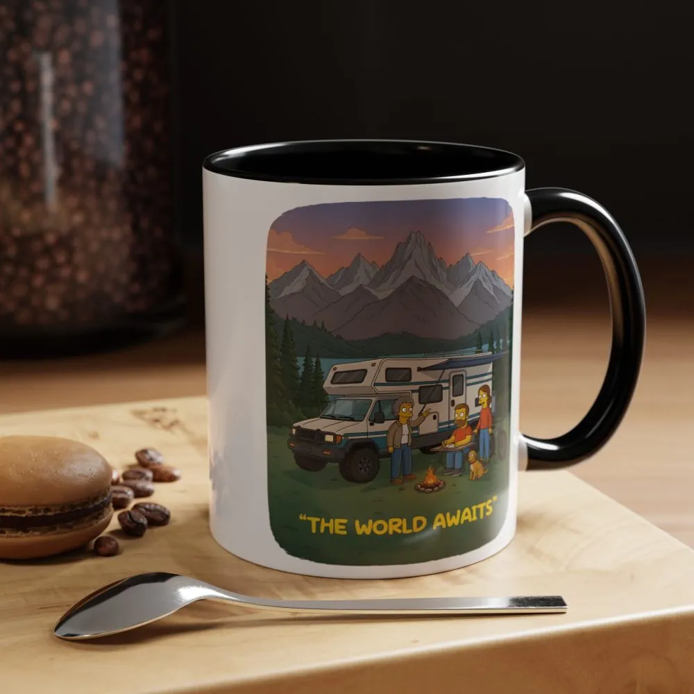 Accent Coffee Mug (11, 15oz) — "The World Awaits" Design Sitcom-Line