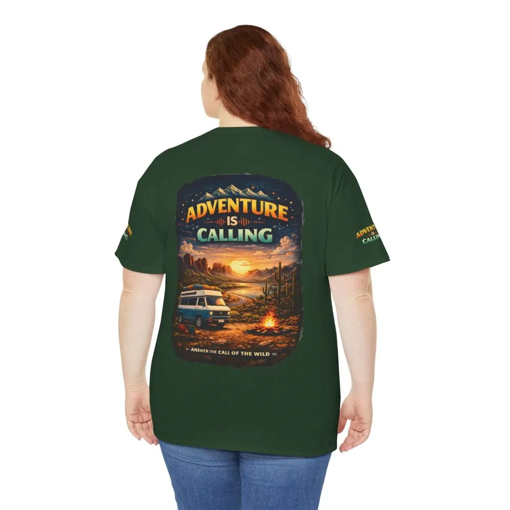 Unisex Heavy Cotton Tee — "Adventure Is Calling" Design Scenic-Line