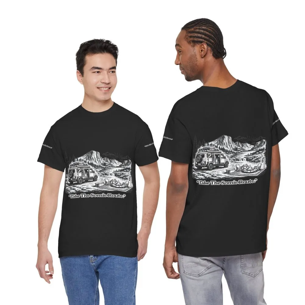 Unisex Heavy Cotton Tee — "Take The Scenic Route" Design Minimal-Line
