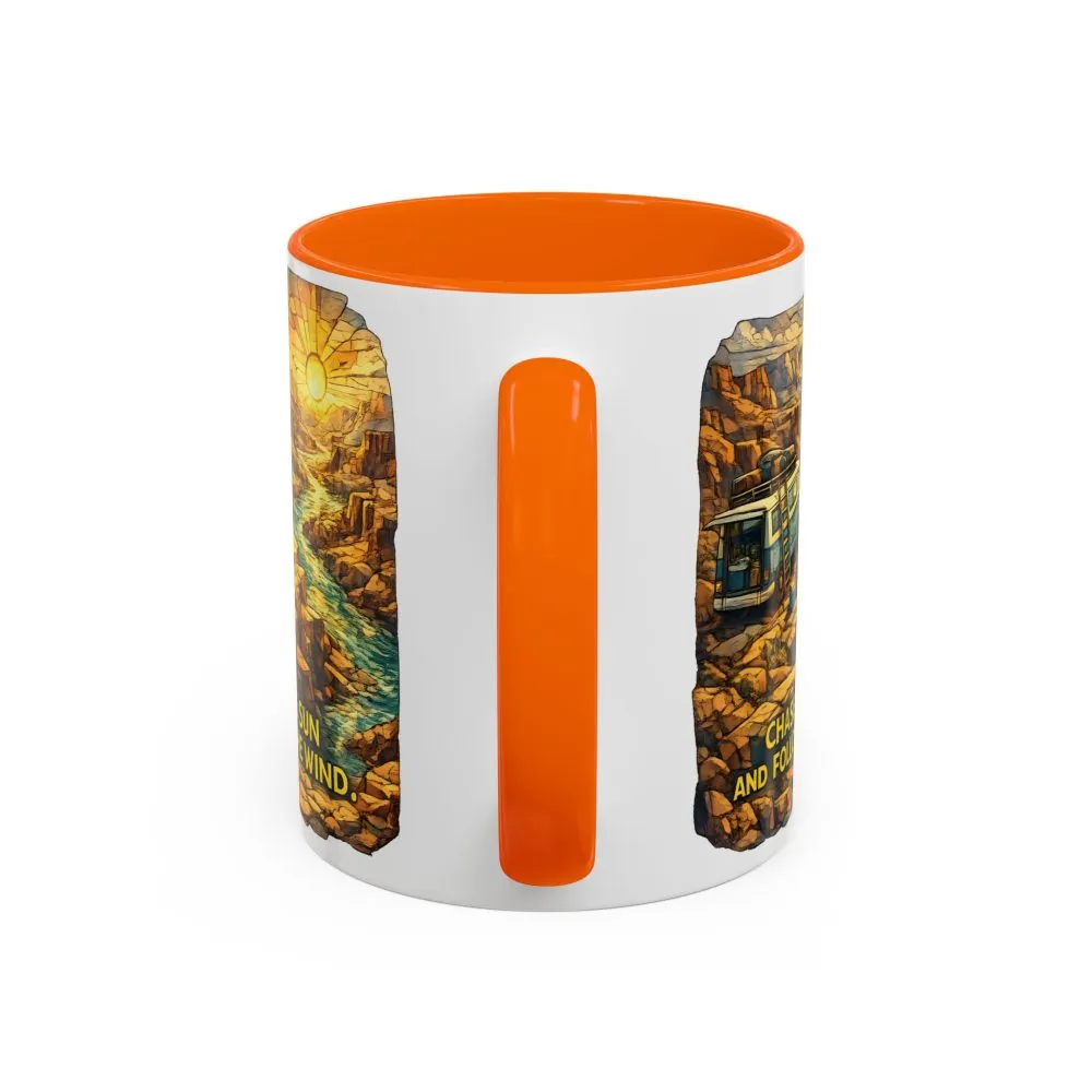 1370217357039251294_2048.jpeg Accent Coffee Mug (11, 15oz) — "Chase The Sun And Follow The Wind" Design Cubic-Line