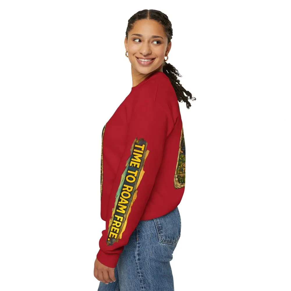 Unisex Heavy Blend™ Crewneck Sweatshirt — "Time To Roam Free" Design Cubic-Line