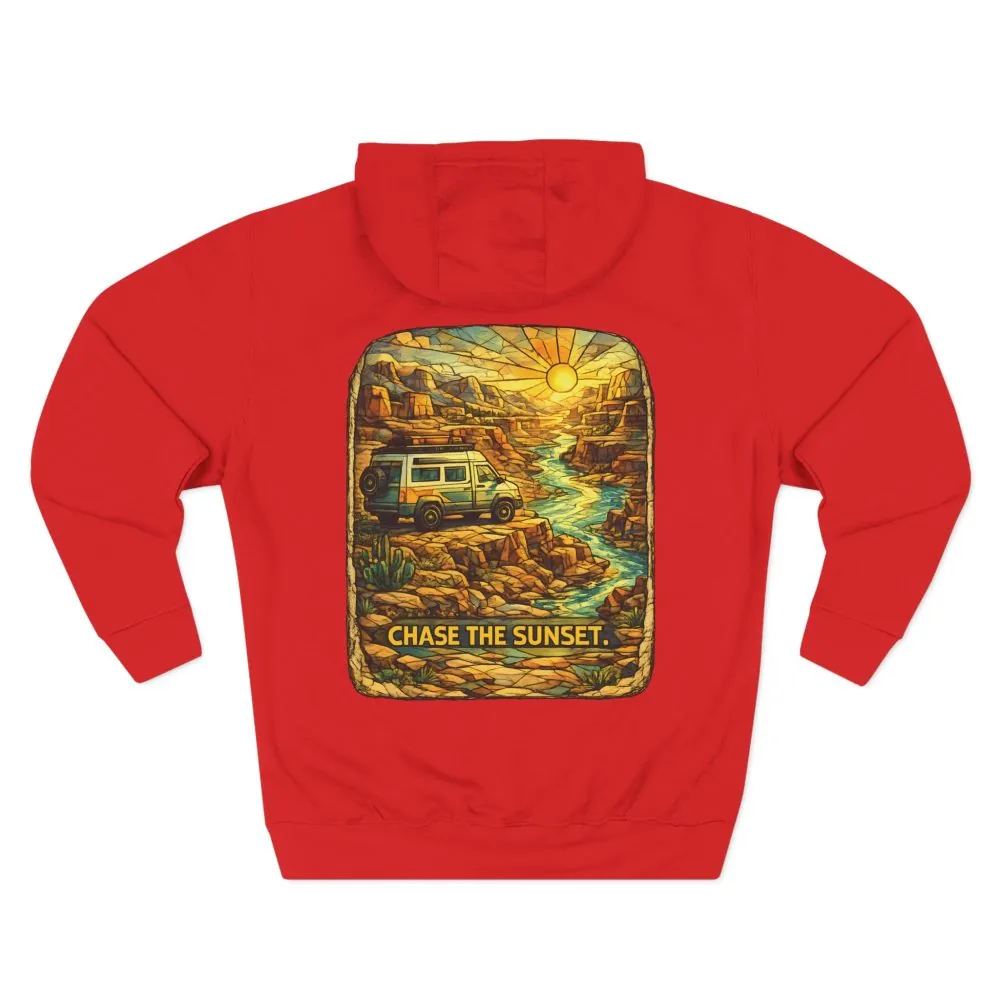 Three-Panel Fleece Hoodie - "Chase The Sunset" Design Cubic-Line