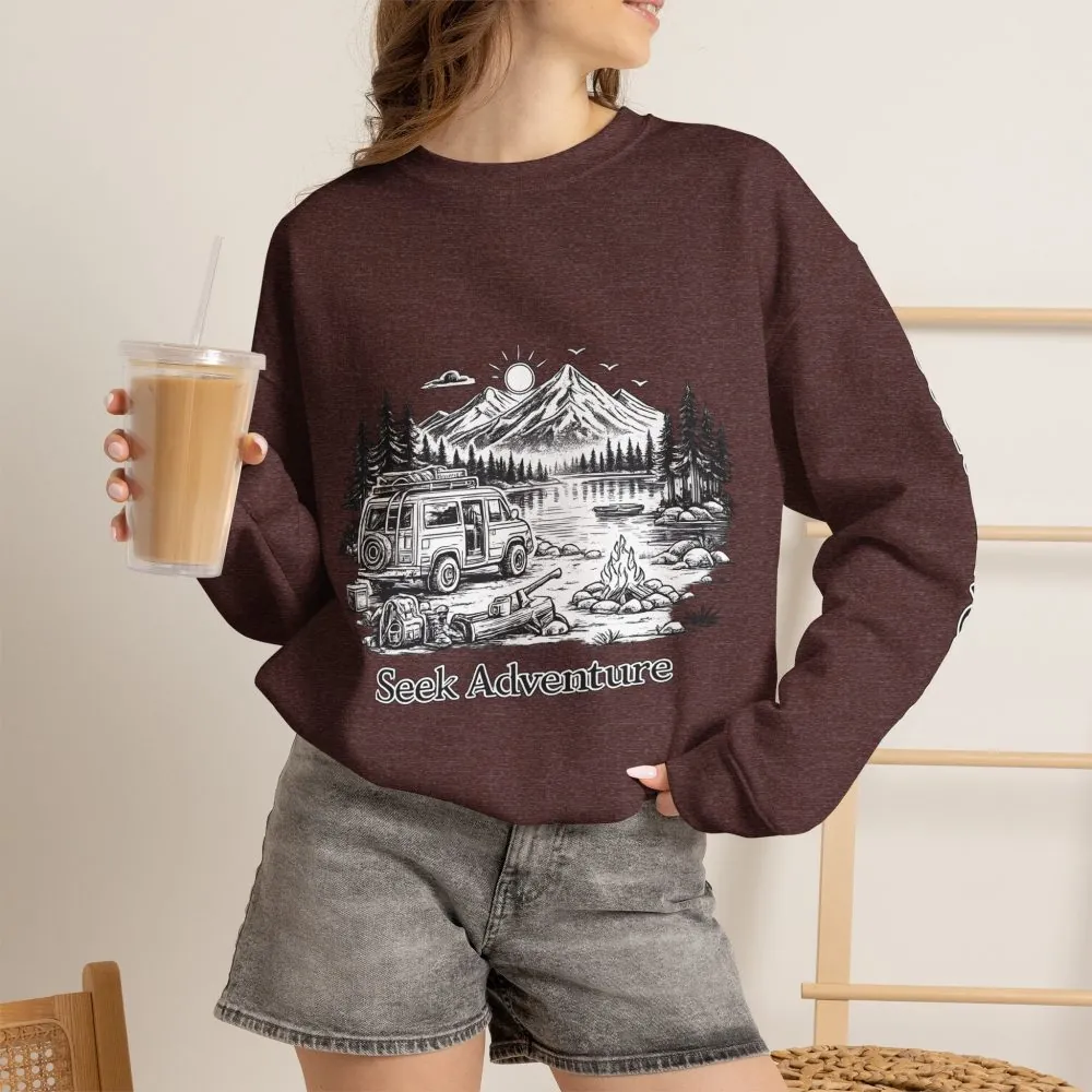 13709175153992855886_2048.jpeg Unisex Heavy Blend™ Crewneck Sweatshirt — "Seek Adventure" Design Minimal-Line