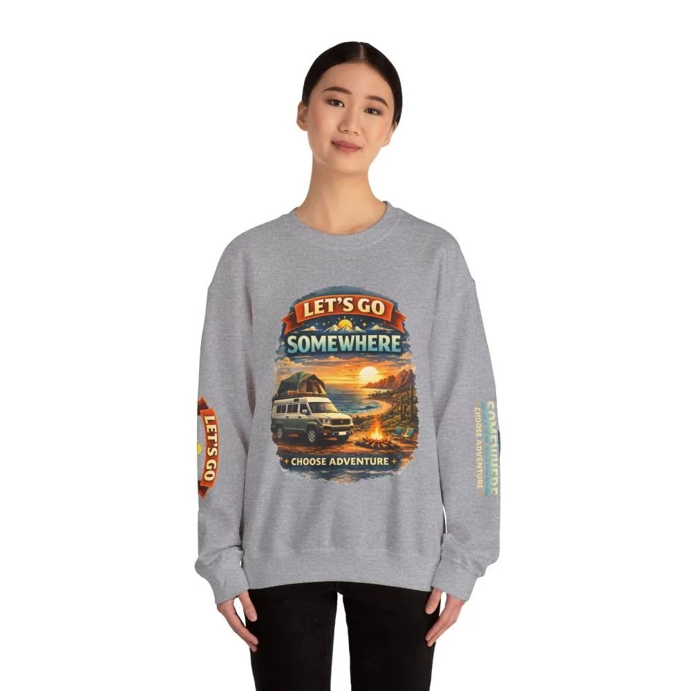 Unisex Heavy Blend™ Crewneck Sweatshirt — "Lets Go Somewhere" Design Scenic-Line