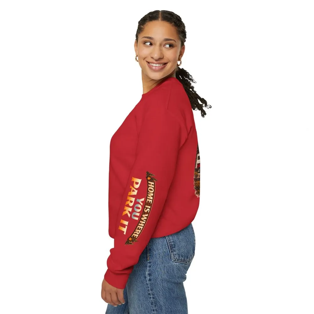 Unisex Heavy Blend™ Crewneck Sweatshirt — "Home Is Where You Park It" Design Scenic-Line