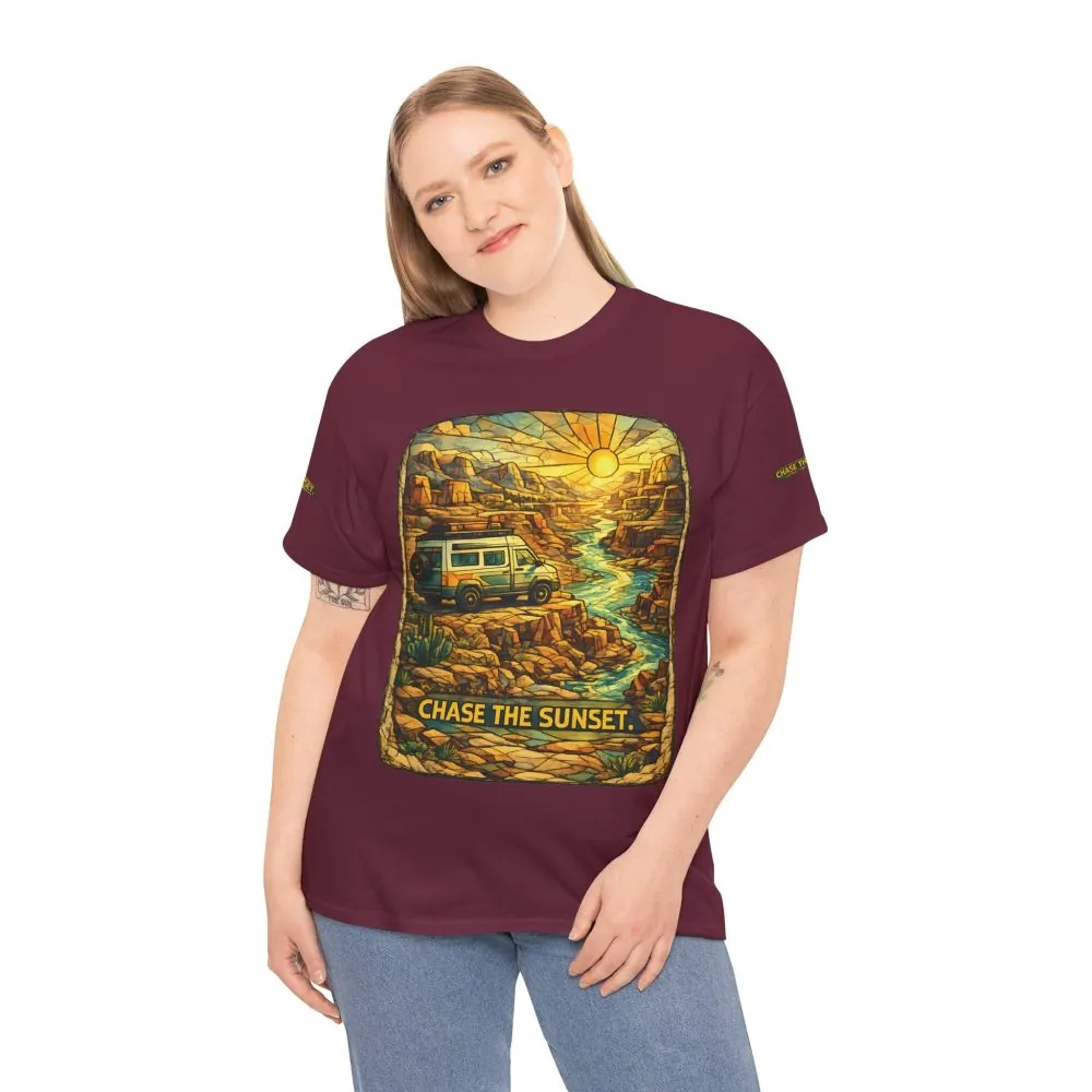 Unisex Heavy Cotton Tee — "Chase The Sunset" Design Cubic-Line