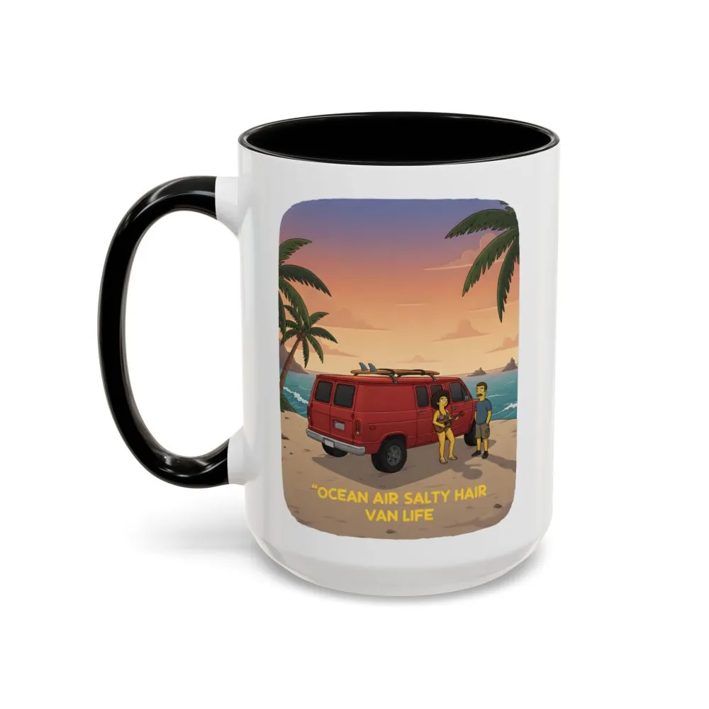 Accent Coffee Mug (11, 15oz) — "Ocean Air Salty Hair Van Life" Design Sitcom-Line
