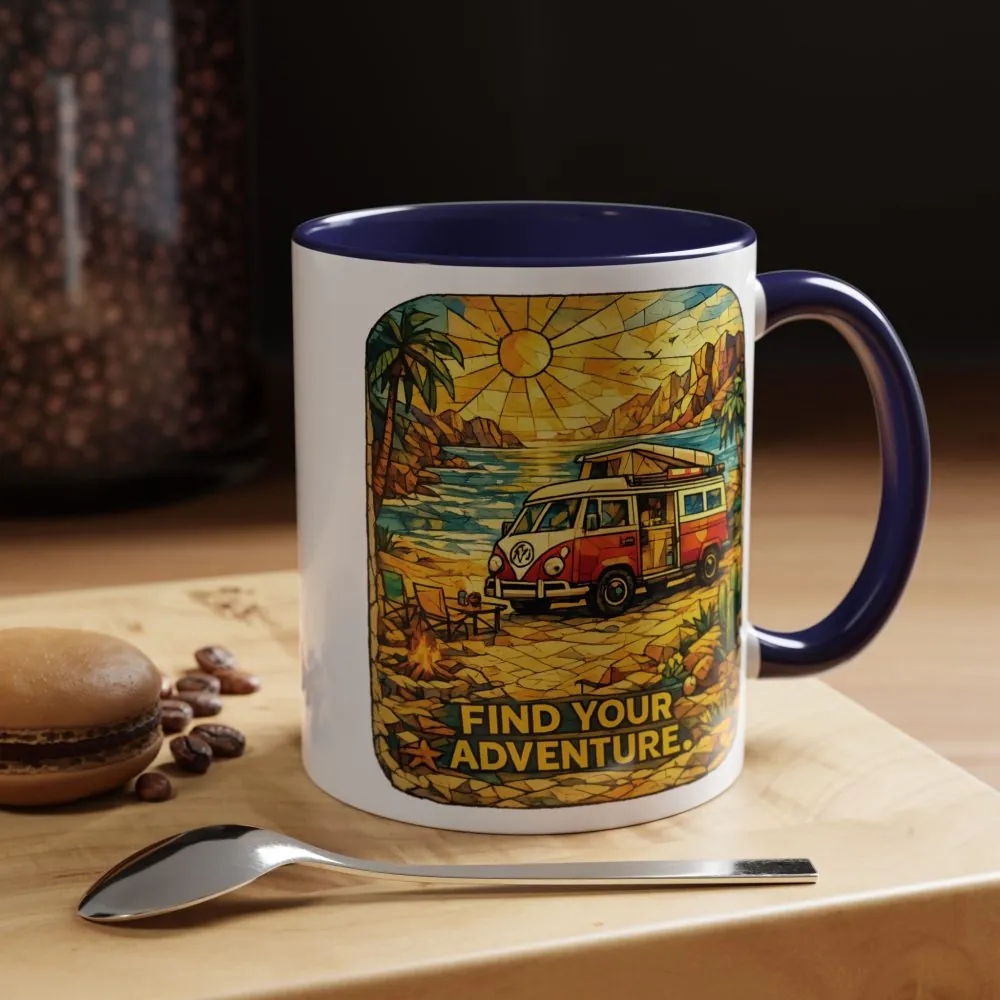 Accent Coffee Mug (11, 15oz) — ""Find Your Adventure"" Design Cubic-Line